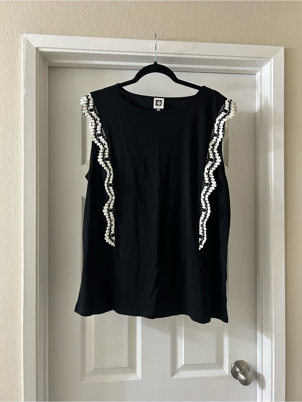 Anne Klein Black Sleeveless Camisole with White Scalloped Trim